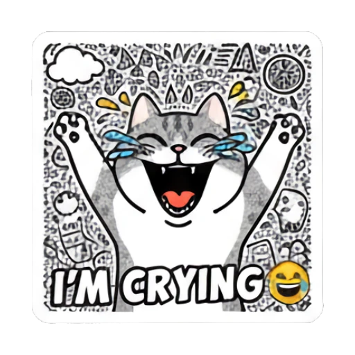 Crying cat with tears and text I'M CRYING Doodle Cat Daily Vibes sticker for expressive chats and social replies.