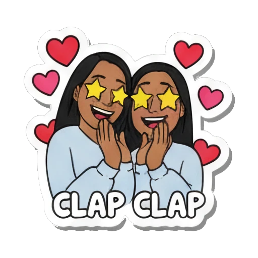 Woman and man clapping with star eyes and hearts Daily Duo Vibes sticker for expressive chats and social replies.