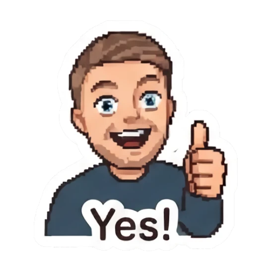Excited man giving a thumbs up. Pixel Guy Daily Vibes sticker for expressive chats and social replies.