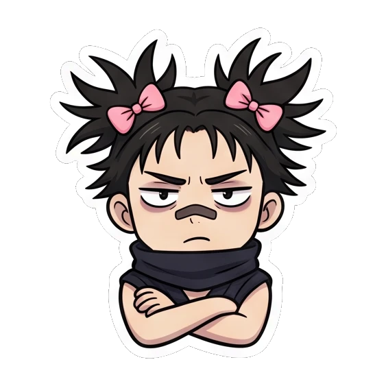 Ninja girl crossing arms with a grumpy expression. Spiky Hair Ninja Girl sticker for expressive chats and social replies.