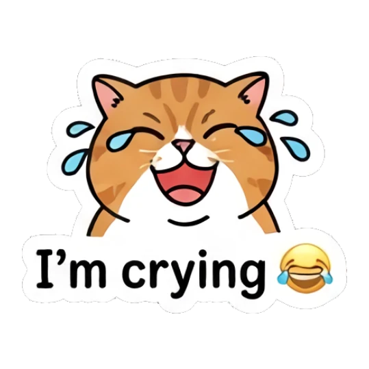 Laughing ginger cat with tears of joy and 'I'm crying' text. Ginger Cat Daily Vibes sticker for expressive chats and social replies.