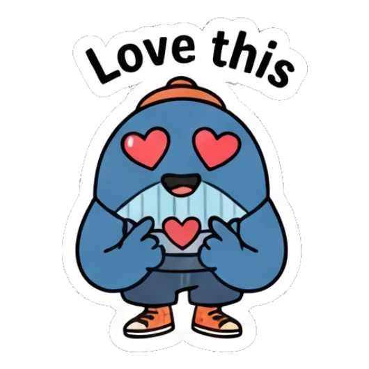 Happy blue whale with heart eyes and Love this text Cool Blue Whale Vibes sticker for expressive chats and social replies.