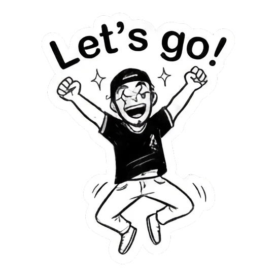 Excited man jumping in the air saying Let's go Cool Guy Doodle Daily sticker for expressive chats and social replies.