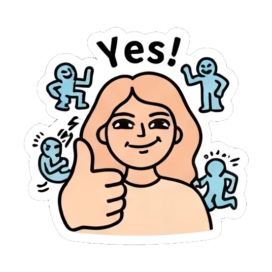 Girl giving a thumbs up, text Yes Keith Haring Style Girl sticker for expressive chats and social replies.