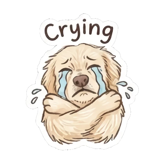 Sad golden retriever crying with crossed arms, text Crying Golden Doodle Daily Vibes sticker for expressive chats and social replies.