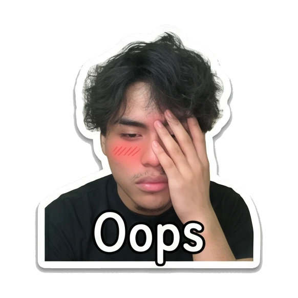 Young man covering face in embarrassment with text Oops Daily Life of a Cool Guy sticker for expressive chats and social replies.