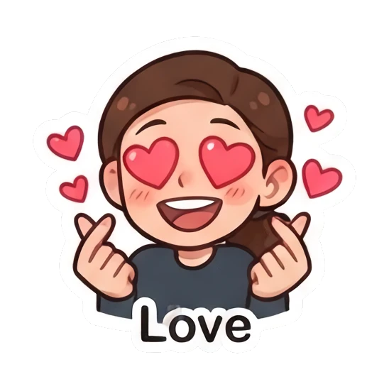 Woman making heart finger gesture with love Daily Life of Couple sticker for expressive chats and social replies.