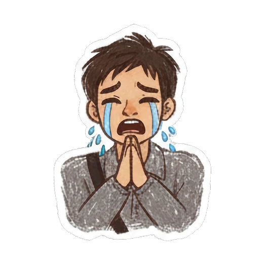 Boy crying with hands together Doodle Boy Daily Vibes sticker for expressive chats and social replies.