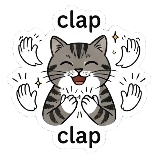 Applauding tabby cat, text clap Spooky Tabby Cat Adventures sticker for expressive chats and social replies.