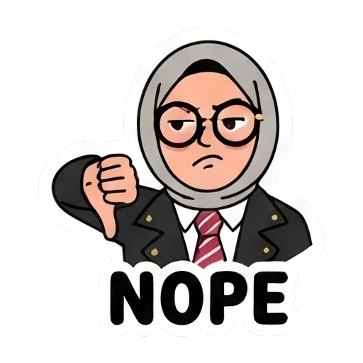 Hijabi student giving thumbs down, NOPE text Hijabi Student Daily Life sticker for expressive chats and social replies.