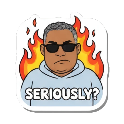 Man wearing sunglasses with a fire background Daily Duo Vibes sticker for expressive chats and social replies.