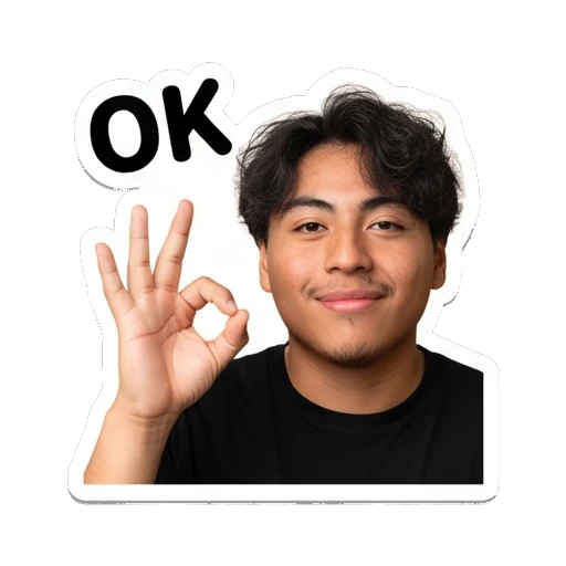 Young man making an OK gesture with hand, smiling, text 'OK' Daily Life of a Cool Guy sticker for expressive chats and social replies.