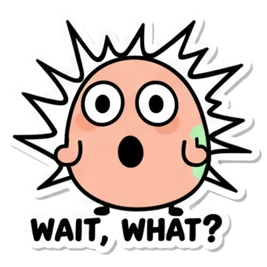 Shocked egg with spiky aura saying WAIT WHAT Cool Egg Vibes sticker for expressive chats and social replies.