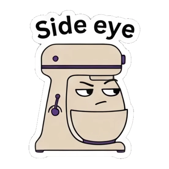 Mixer giving a skeptical side eye Kitchen Mixer Moods sticker for expressive chats and social replies.
