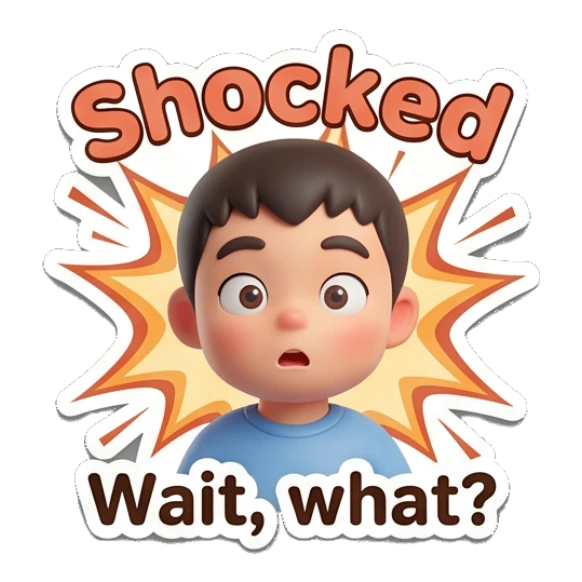 Shocked boy with wide eyes and a dramatic explosion background. Little Boy Daily Expressions sticker for expressive chats and social replies.