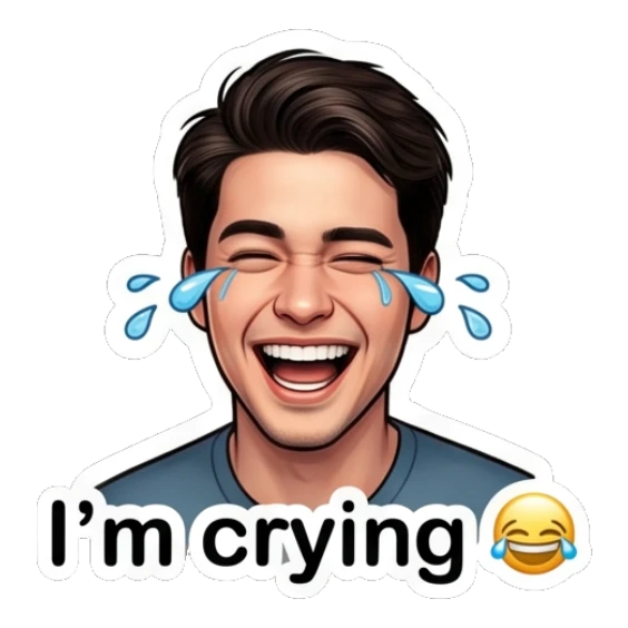 Young man laughing hysterically with tears of joy. Daily Life of a Cool Guy sticker for expressive chats and social replies.