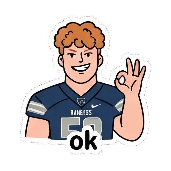 Ginger athlete making an okay hand gesture with text OK Ginger Athlete Vibes sticker for expressive chats and social replies.