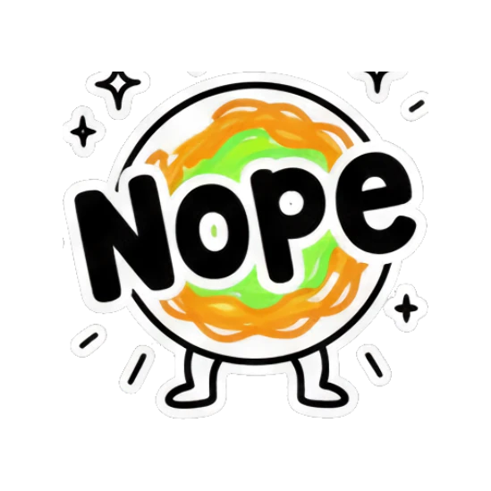 Noodle character looking dismissive with text 'Nope' Scribble Noodle Pals sticker for expressive chats and social replies.