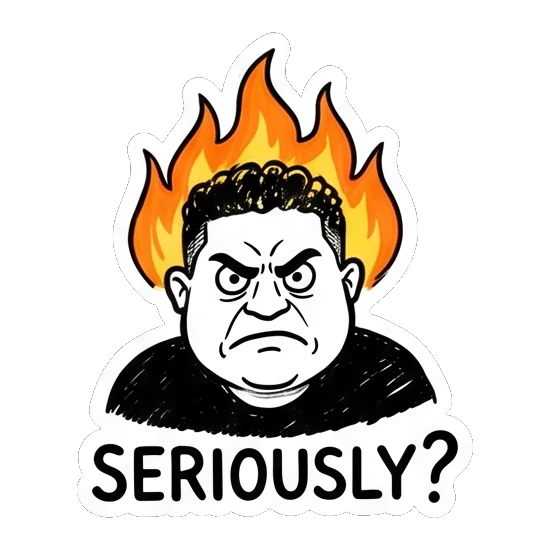 男士头顶冒火表示愤怒 Doodle Guy Daily Vibes sticker for expressive chats and social replies.