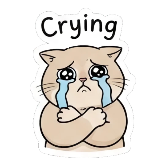 Sad cat crying with crossed arms Chubby Cat Daily Moods sticker for expressive chats and social replies.
