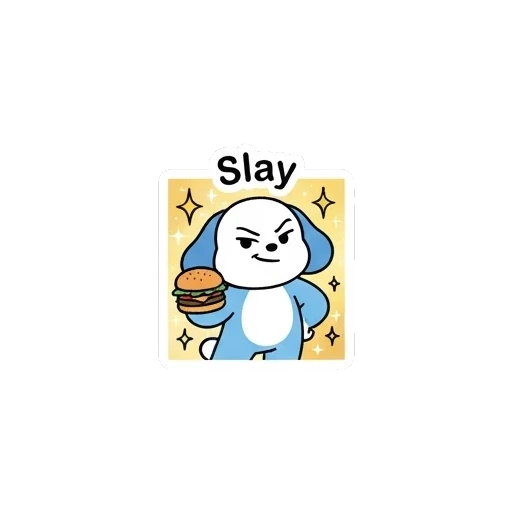 Confident puppy posing with burger saying Slay Blue Puppy Burger Buddy sticker for expressive chats and social replies.