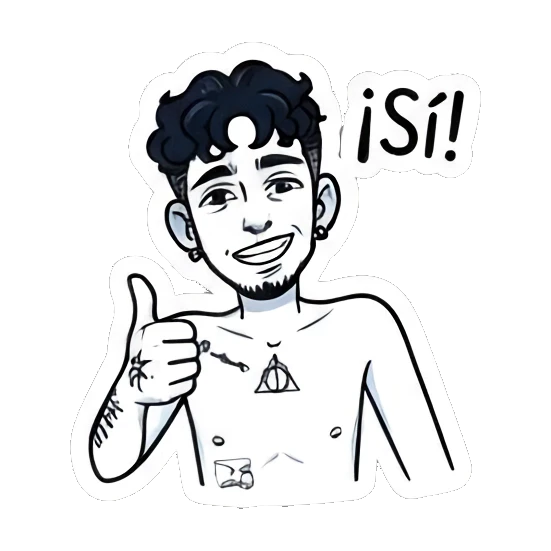 Boy giving a thumbs up with '¡Sí!' text. Curly Haired Boy Daily Vibes sticker for expressive chats and social replies.