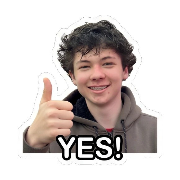 Teen boy giving a thumbs up, smiling, text YES! Teen Boy Daily Expressions sticker for expressive chats and social replies.