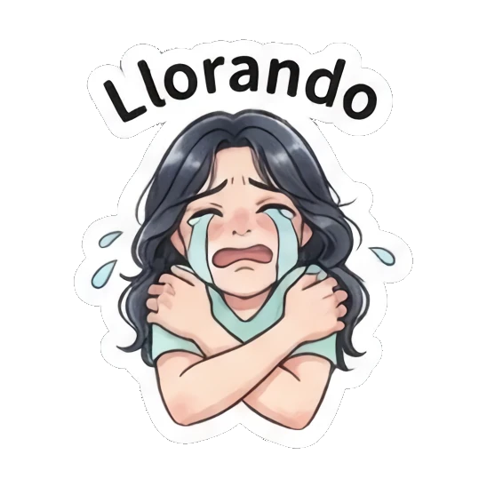Girl crying with arms crossed, text 'Llorando' Modern Spanish Girl Expressions sticker for expressive chats and social replies.