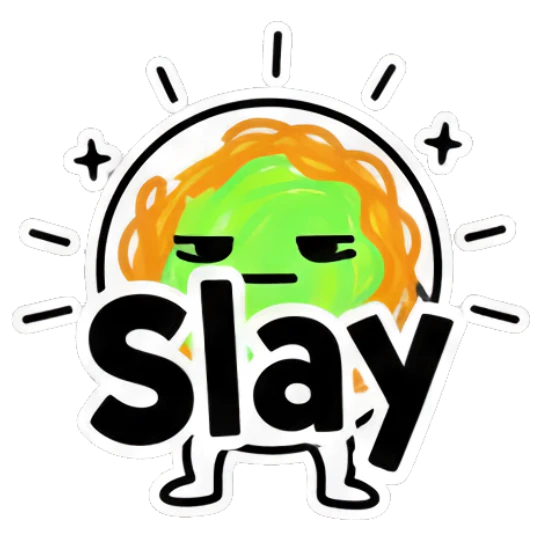 Noodle character looking cool with Slay text Noodle Buddy Vibes sticker for expressive chats and social replies.