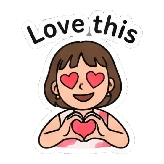 Girl making heart shape with hands, heart eyes, text Love this Cheerful Girl Daily Vibes sticker for expressive chats and social replies.