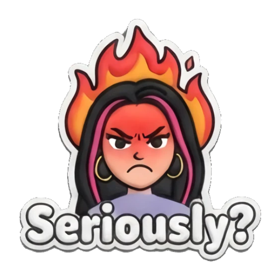 Angry girl with flames erupting from her head Puff Print Girl Vibes sticker for expressive chats and social replies.
