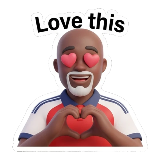 Man making a heart shape with hands and heart eyes with text Love this Arsenal Fan Emotions sticker for expressive chats and social replies.