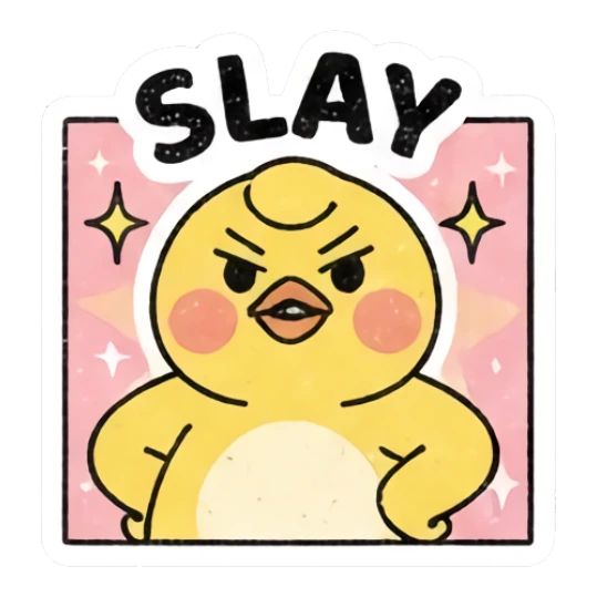 Confident yellow chick posing with hands on hips Gritty Retro Chick sticker for expressive chats and social replies.