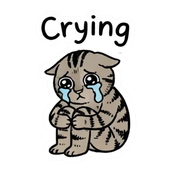 Sad crying cat sitting and hugging knees Doctor Tabby Cat Daily sticker for expressive chats and social replies.
