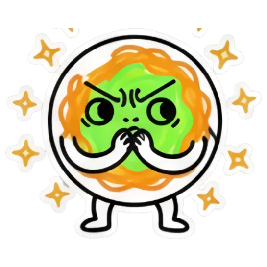 Angry noodle character covering mouth with stars. Spicy Noodle Moods sticker for expressive chats and social replies.