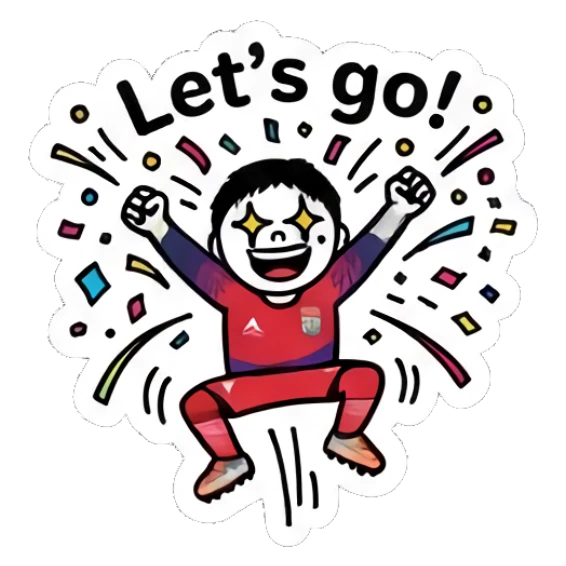 Jumping soccer boy cheering with confetti and 'Let's go!' text Keith Haring Style Soccer Boy sticker for expressive chats and social replies.