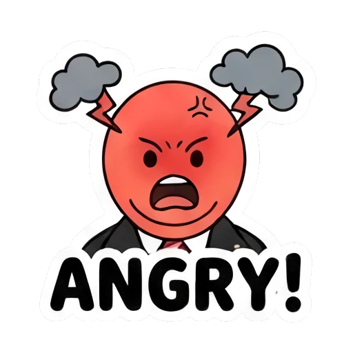 Hijabi student with red face and storm clouds, ANGRY text Hijabi Student Daily Life sticker for expressive chats and social replies.