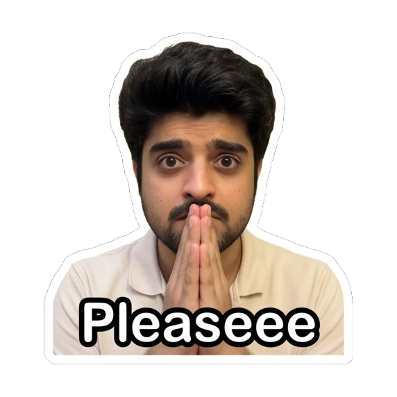 Young man with hands pressed together in a pleading gesture. Daily Life of a Guy sticker for expressive chats and social replies.