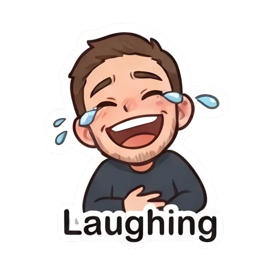 Man laughing heartily with tears of joy Daily Life of Couple sticker for expressive chats and social replies.