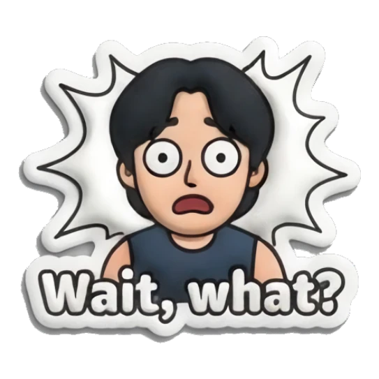 Boy looking shocked with text Wait what Puffy Boy Daily Vibes sticker for expressive chats and social replies.
