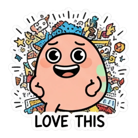 Doodle egg smiling happily with hands on hips, text LOVE THIS Doodle Egg Adventures sticker for expressive chats and social replies.