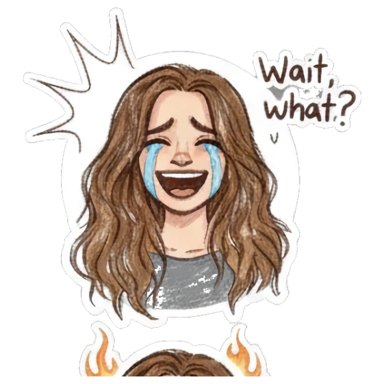 Curly-haired girl laughing with tears of joy. Curly Haired Girl Moods sticker for expressive chats and social replies.