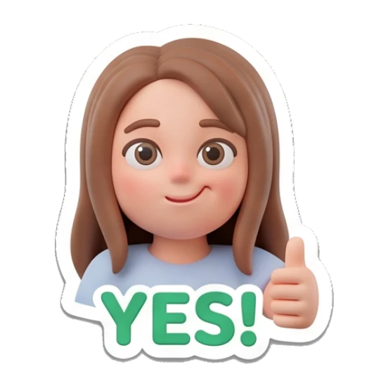Girl giving a thumbs up saying yes Cute 3D Girl Expressions sticker for expressive chats and social replies.