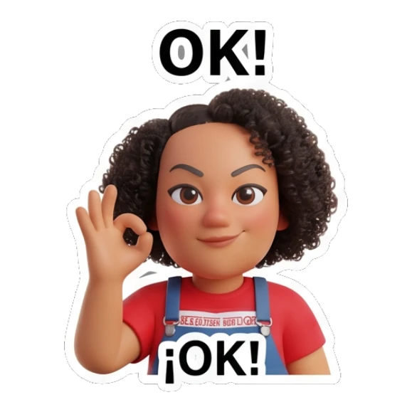 Curly hair girl making an OK hand gesture with text OK! Curly Hair Girl Daily Vibes sticker for expressive chats and social replies.