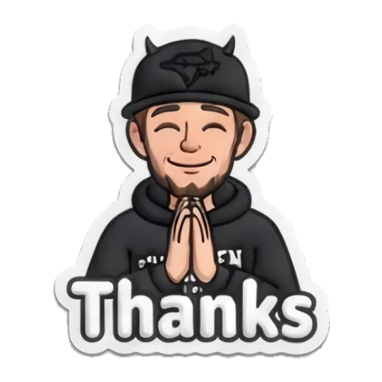 Guy praying with text Thanks Custom camojis sticker for expressive chats and social replies.