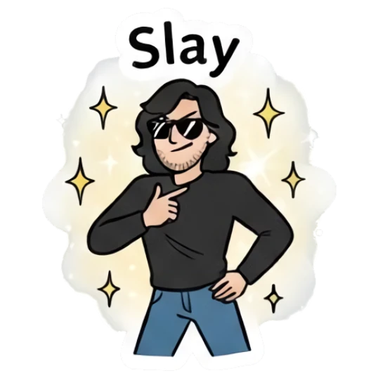 Long-haired man wearing sunglasses looking cool and slaying. Long-Haired Guy Daily Vibes sticker for expressive chats and social replies.