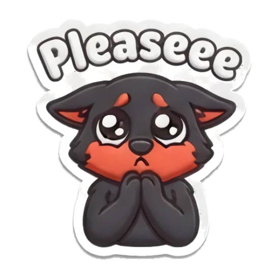 Pleading wolf with puppy eyes saying Please Puffy Wolf Moods sticker for expressive chats and social replies.