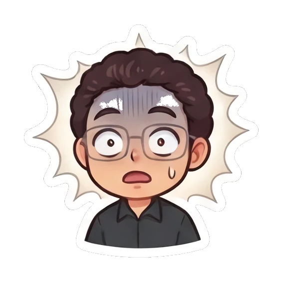 Curly-haired man looking shocked and panicked with a dark aura. Curly Haired Guy Expressions sticker for expressive chats and social replies.