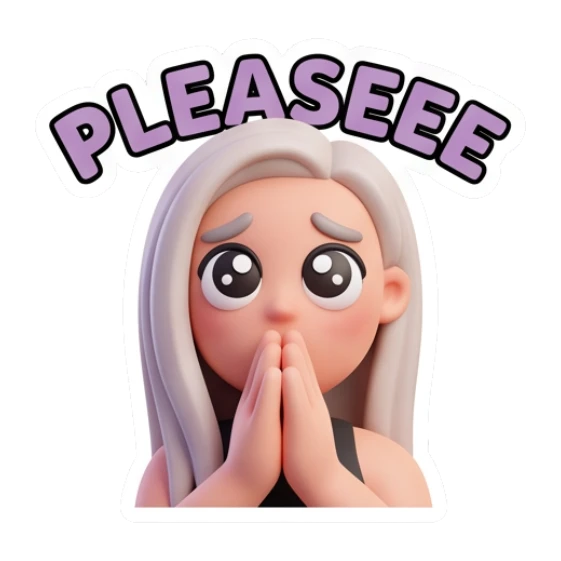 Blonde girl looking pleading with hands together. Blonde Girl Daily Vibes sticker for expressive chats and social replies.