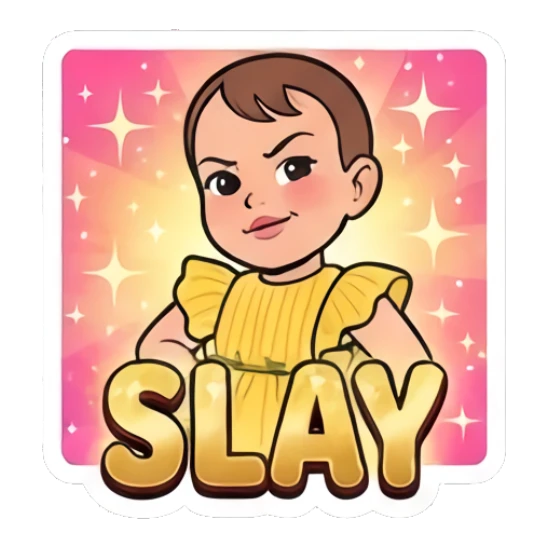 Confident toddler posing with Slay text Little Sunshine Expressions sticker for expressive chats and social replies.